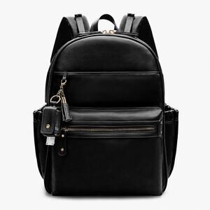 miss fong Diaper Bag Backpack Leather Diaper Bag, Baby Diaper Bag (Black)